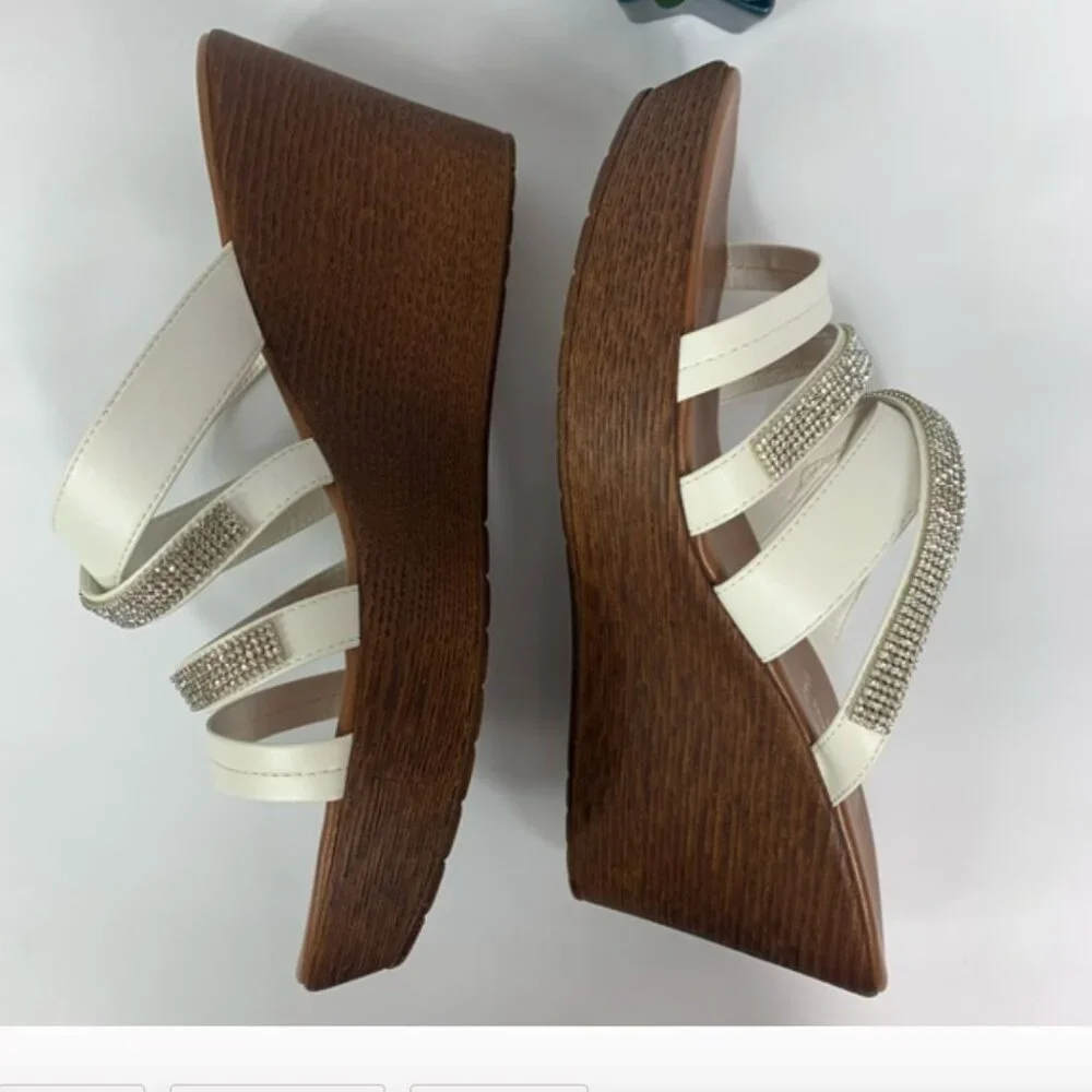 Platform Wedge | Italian Shoemakers | white with rhinestone, size 10
